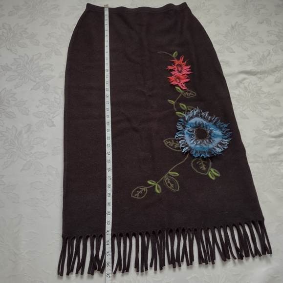 Rickie Freeman Teri Jon embroidered wool knitwear maxi skirt chocolate brown - Picture 4 of 11